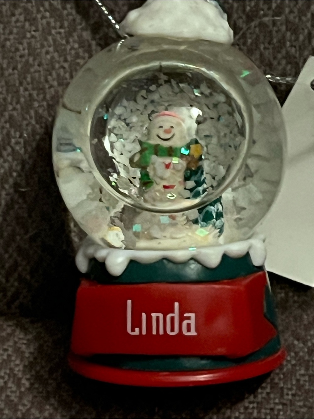 Personalized Linda Red & Green Snow Globe Ornament - Holiday Home Accent